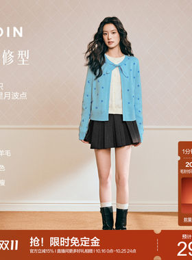 [预]乐町星月针织开衫冬女季羊毛混纺假两件俏皮系带波点提花*