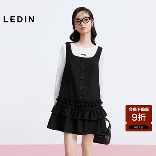 【商场同款】乐町肌理感纹理连衣裙女夏下摆木耳边裙子C1FAG2165