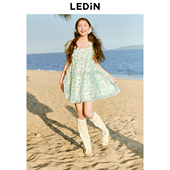 乐町夏季 新款 印花设计方领娃娃连衣裙C1FAE25