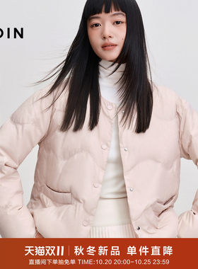 乐町无领宽松轻薄羽绒服女装冬季短款简约好穿圆领羽绒保暖*