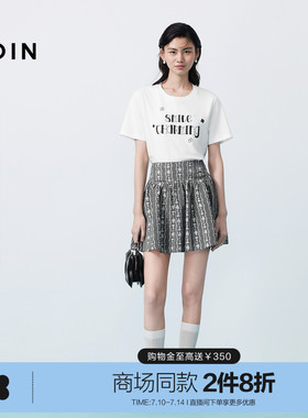 【遮热凉感】乐町商场同款字母绣花白色短袖夏季宽松T恤C1CNG2208
