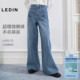 新款 乐町印花马图案牛仔裤 宽松水洗蓝阔腿休闲直筒裤 好运木马