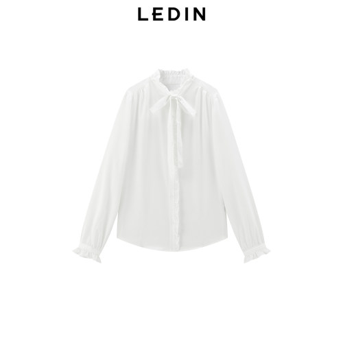 【商场同款】乐町春季新款花边领系带蝴蝶结衬衫女C1CAF1208*
