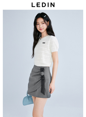 【商场同款】乐町拼接玫瑰A字裙夏新款不规则高知半身裙C1GEF2134