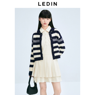 冬季 乐町圆领条纹线开衫 针织毛衣外套C1EDE4F04 商场同款