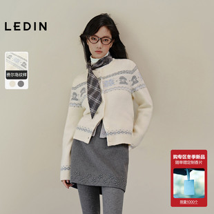 女秋冬新款 乐町韩系愈兔针织开衫 纹样系列正肩内搭上衣 费尔岛