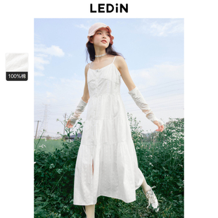 乐町2024夏季 收腰显瘦吊带开襟连衣裙C1FAE2426 新款