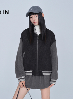 【商场同款】乐町撞色立领棒球服冬季新款羊毛大衣外套C2AAF4243