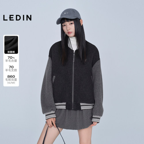 【商场同款】乐町撞色立领棒球服冬季新款羊毛大衣外套C2AAF4243