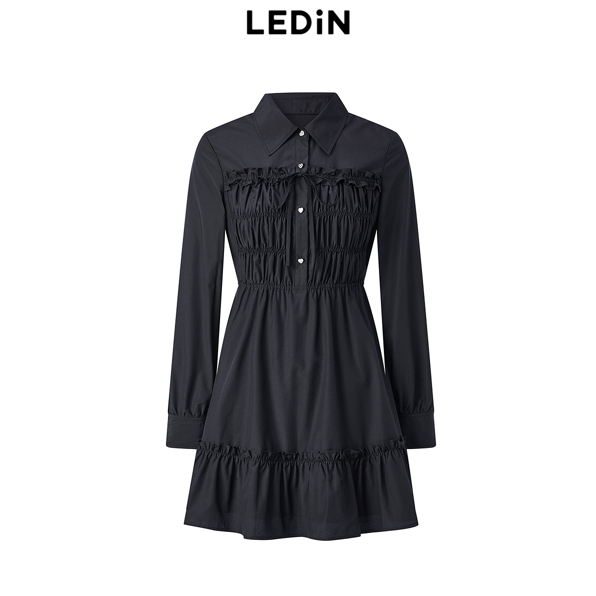 乐町褶饰收腰连衣裙春季新款女C1FAE1322