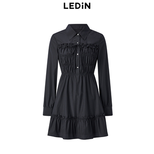 乐町褶饰收腰连衣裙春季 女C1FAE1322 新款