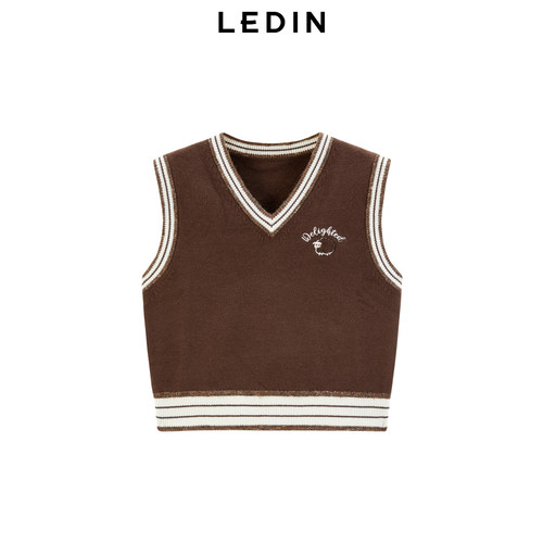 【商场同款】乐町V领撞边线背心冬针织毛衣马甲C2EFE4202