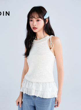 【商场同款】乐町挂脖针织背心夏白色上衣新款吊带背心C1EFF2412