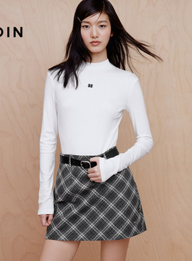 乐町天丝羊毛打底衫秋冬新蝴蝶花翻领长袖T恤修身高领内搭上衣*S