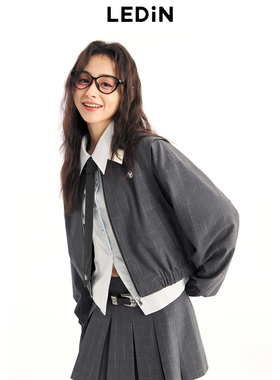 【商场同款】乐町2024春季新款复古肌理格纹夹克外套女C2BBE1112