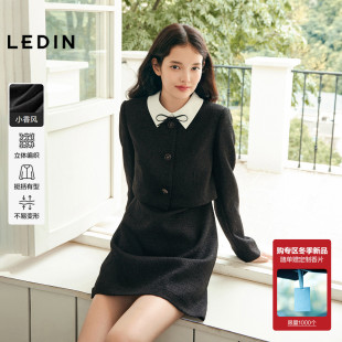 蝴蝶结胸针可开门襟简约裙子 新款 乐町假两件小香风连衣裙女装 冬季