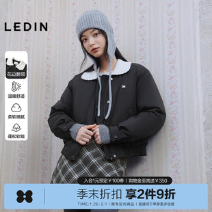 乐町针织花边翻领柔软羽绒服女装25冬季新款短款保暖韩系轻甜外套