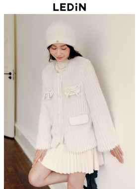 【商场同款】乐町冬季新款蝴蝶结设计小香风毛毛外套C1AED4529