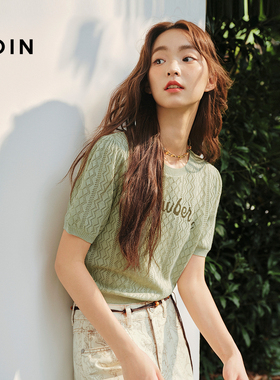 【商场同款】乐町镂空针织短袖秋季新款字母提花T恤上衣C1EEF3137