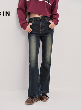 【商场同款】乐町复古微喇裤新款超模裤水洗做旧牛仔裤C2HAF3533