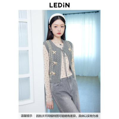 【商场同款】乐町撞色蝴蝶结背心冬新款针织毛衣马甲C1EFE4204