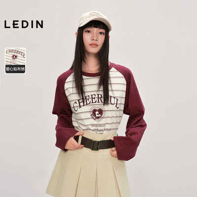 【商场同款】乐町撞色插肩袖宽松打底衫秋季新款长袖T恤C2CPF3529