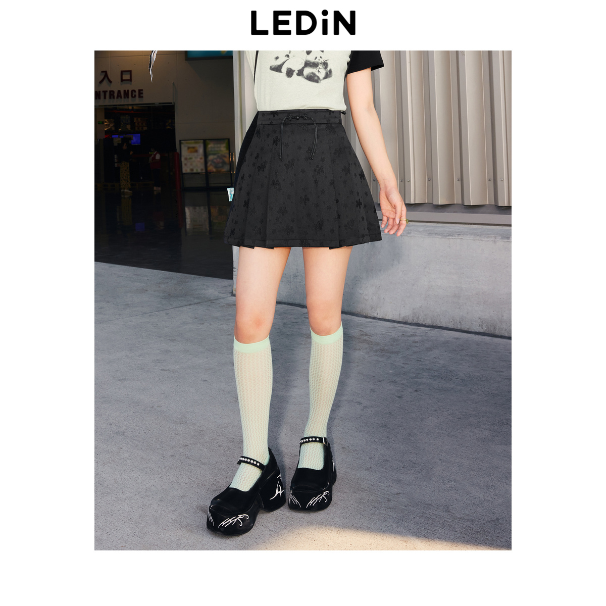 乐町盘扣装饰半身裙国风短款马面裙C2GEE2F01