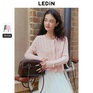 百搭毛衫 女秋季 上衣 合体绞花针织线开衫 乐町圆领短款