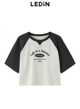 乐町夏季新款字母印花插肩袖箱型T恤C2CNE2C04