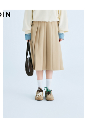 【商场同款】乐町螺纹腰百褶长裙25春新款学院风半身裙C2GFF1102*