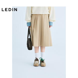 学院风半身裙C2GFF1102 乐町螺纹腰百褶长裙25春新款 商场同款