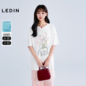 白色上衣C1CNF2603 夏季 商场同款 乐町凉感T恤线稿花卉宽松短袖