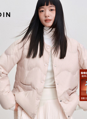 乐町无领宽松轻薄羽绒服女装冬季短款简约好穿圆领羽绒保暖外套