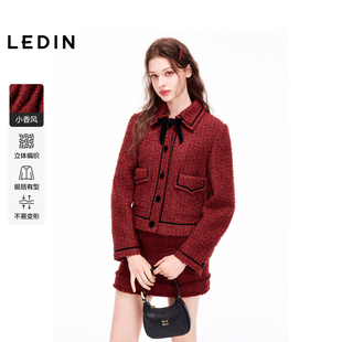 千金红色小香风外套短款 新款 乐町2024冬季 C1BBE4319 商场同款