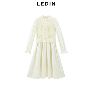 长款 春季 乐町拼接假两件连衣裙女装 小白裙C1FAF1203 商场同款