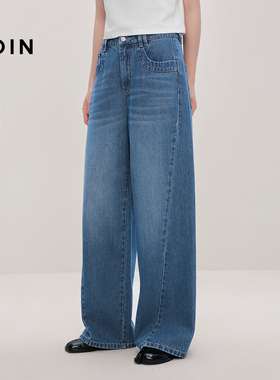 【商场同款】乐町直筒牛仔裤秋季新款宽松高腰牛仔长裤C1HAF3438