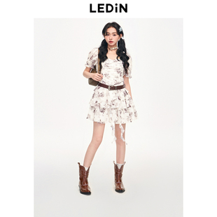 乐町夏季 废土风印花连衣裙C2FAE2534 新款