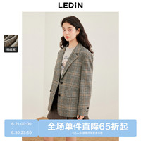樂町復古時尚千鳥格格紋呢西裝大衣女冬季新款學院風寬松毛呢外套