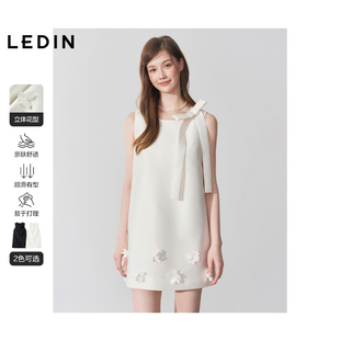 乐町千金风连衣裙25年春季 体花朵设计可拆蝴蝶结飘带背心 新款