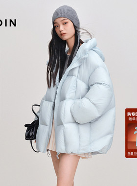 乐町一手长盖微A型面包羽绒服女装2025冬季新款泡芙连帽保暖外套*