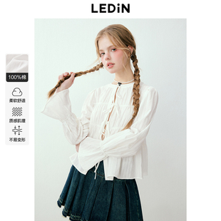 乐町韩系少女风纯棉白色衬衫 正反两穿超好看内搭衬衣 早春新款