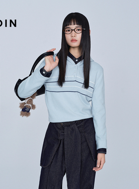 【商场同款】乐町撞色条纹连帽套头毛衣冬半开襟针织衫C2EEF4267