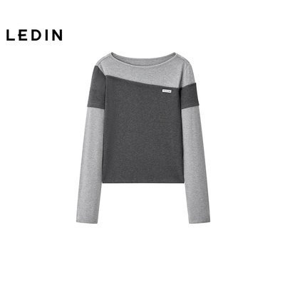 【商场同款】乐町不规则撞色长袖T恤冬季新款修身打底衫C2CPF4459