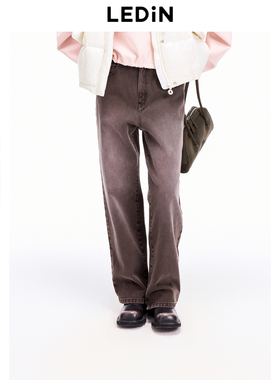 【商场同款】乐町2024冬季新款喷色洗水直筒牛仔阔腿裤C2HAE4101