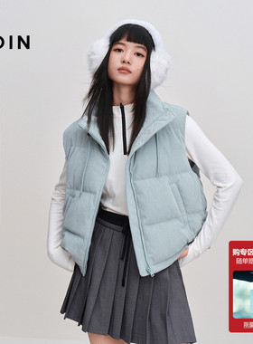 乐町灯芯绒面料羽绒马甲女装2025冬季新款简约短款背心羽绒服外穿