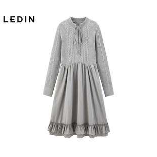 甜美拼接连衣裙冬款 乐町商场同款 针织裙C1FAE4406 LOTSYOU联名