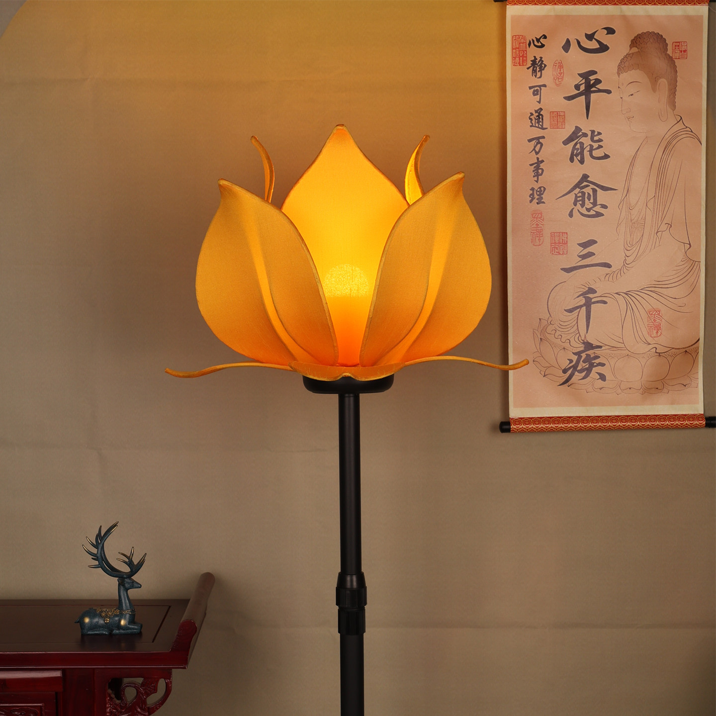 中式落地灯莲花灯仿古荷花灯台灯立灯禅意地灯氛围灯佛堂灯中古风