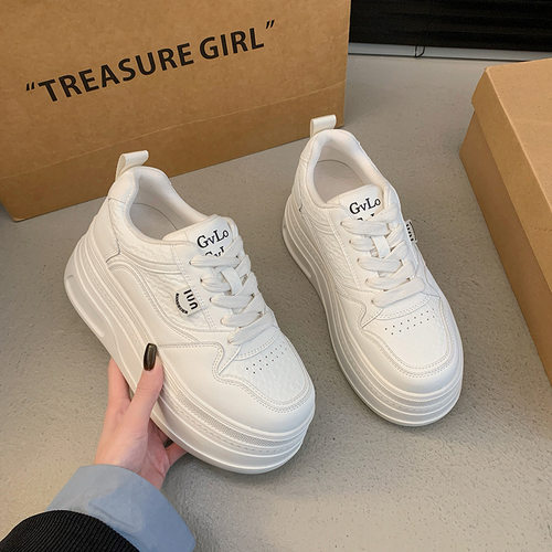 真皮8cm厚底小白鞋女2026春季新款小个子百搭增高松糕鞋运动板鞋