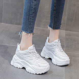 8CM真皮内增高小白鞋女2026春夏新款百搭休闲轻便厚底松糕老爹鞋