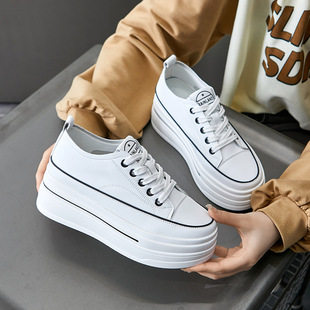 8cm厚底内增高小白鞋女2026春夏季新款真皮松糕轻便休闲板鞋显瘦